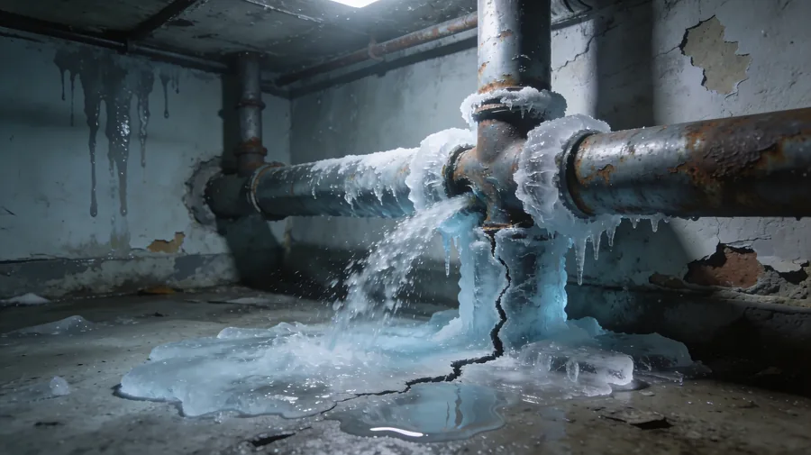 Gefrorene Rohrleitung – Frostschaden an einer Wasserleitung