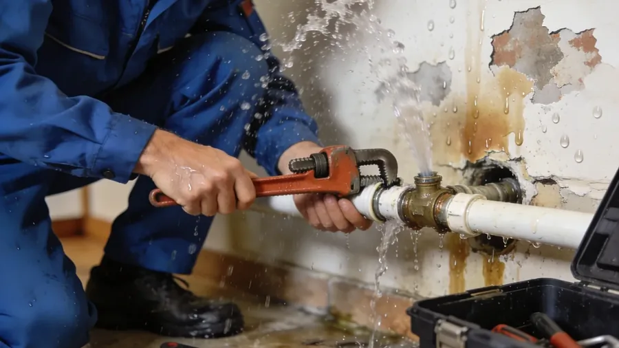 Sanitärfachbetrieb bei der Rohrbruchreparatur im Wohnhaus – professionelle Notfallreparatur