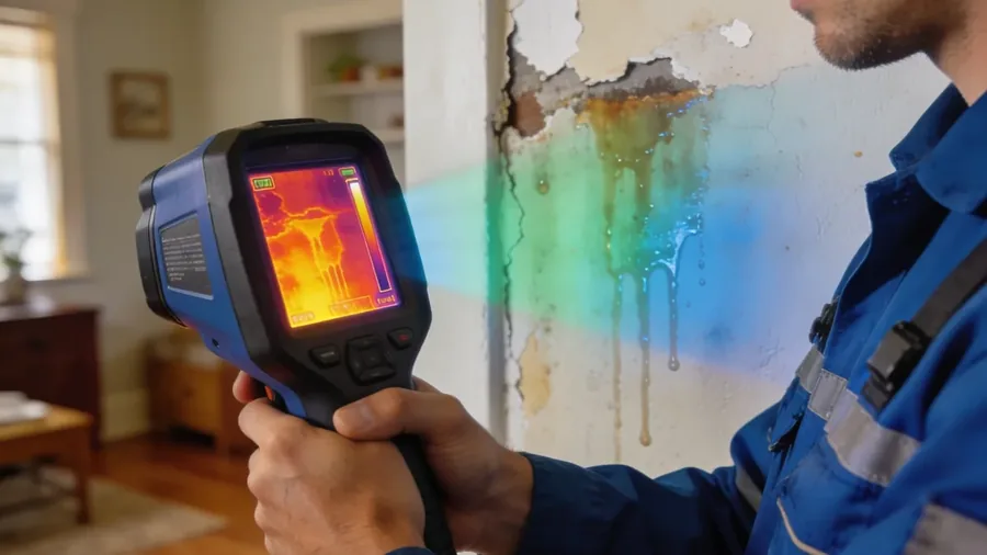 Thermokamera-Inspektion an wasserbeschädigter Wand – zerstörungsfreie Leckortung